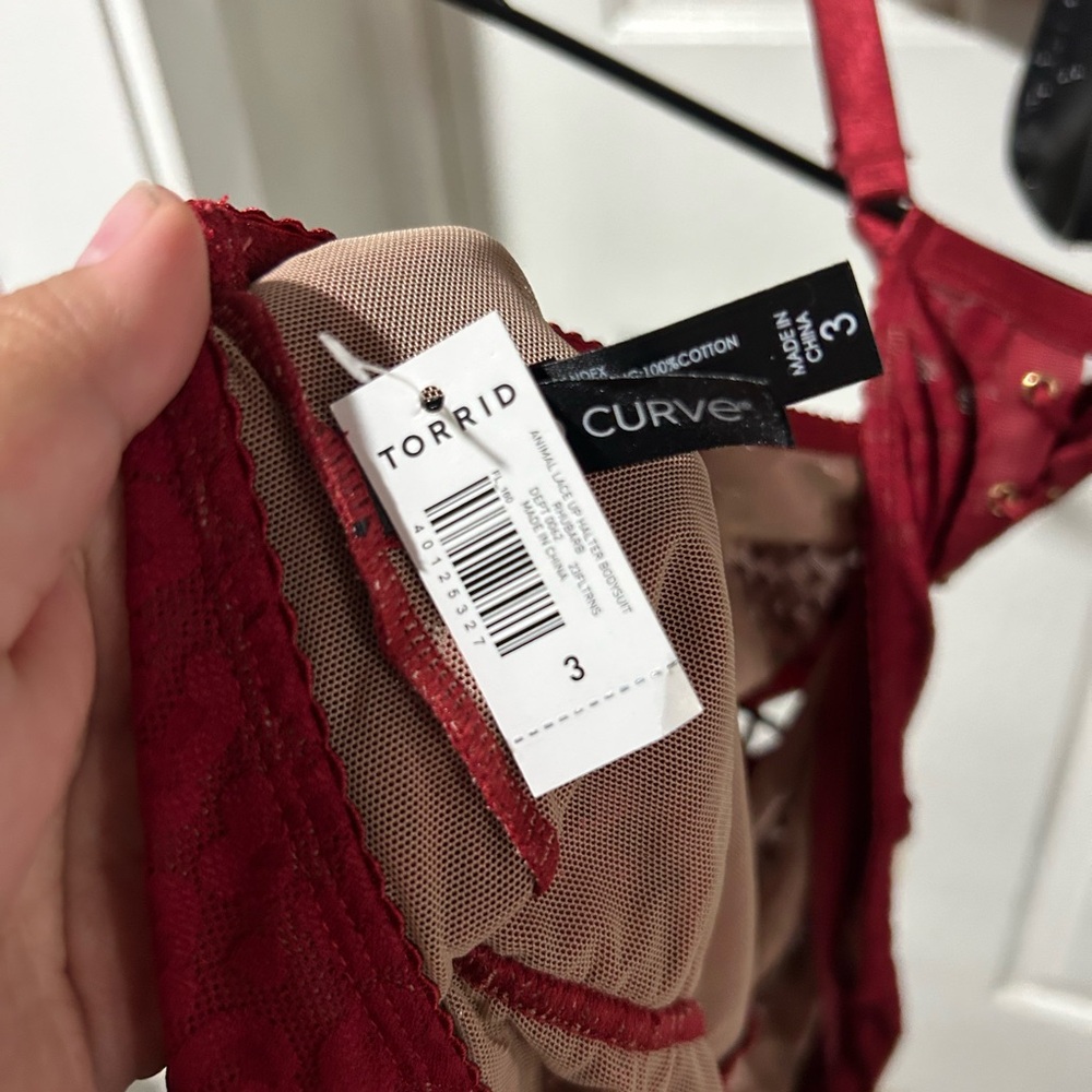 TORRID size 3 Red Lace Up Halter Bodysuit